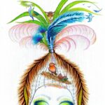 Tableau peint à l’acrylique au pinceau par Hartie, artiste peintre. La collection Féminité des jardins d’hartie s’inspire des courses hippiques ou d’élégantes silhouettes arborent des chapeaux époustouflants. Multicolore. Mise en scène et immortalisation d’histoires animalières.