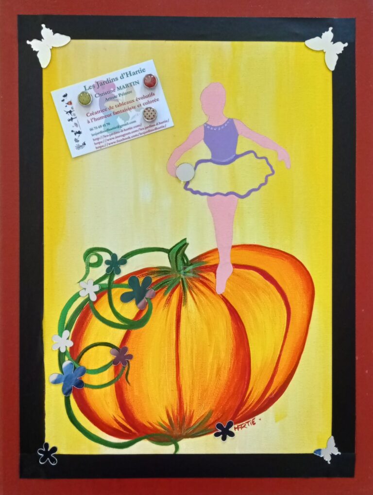 Tableau peint à l'acrylique au pinceau par HARTIE, artiste peintre et se transforme en panneau d'affichage. Avec des aimants, on fixe une image. inspiration onirique.