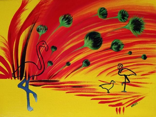 Tableau peint à l'acrylique, au pinceau, par l'artiste HARTIE. Paysage abstrait