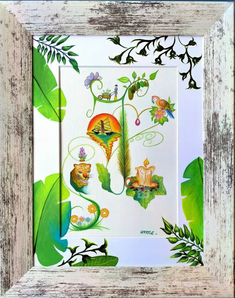 Tableau peint à l'acrylique au pinceau par HARTIE, artiste peintre. C’est une représentation imaginaire d’un jardin.