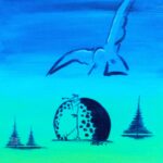 Tableau peint à l’acrylique au pinceau. L’artiste peintre est HARTIE. La série les Baptistes raconte l’odyssée visuelle d’un golfeur vers la victoire. Teinte green - bleu tropical. Figuratif