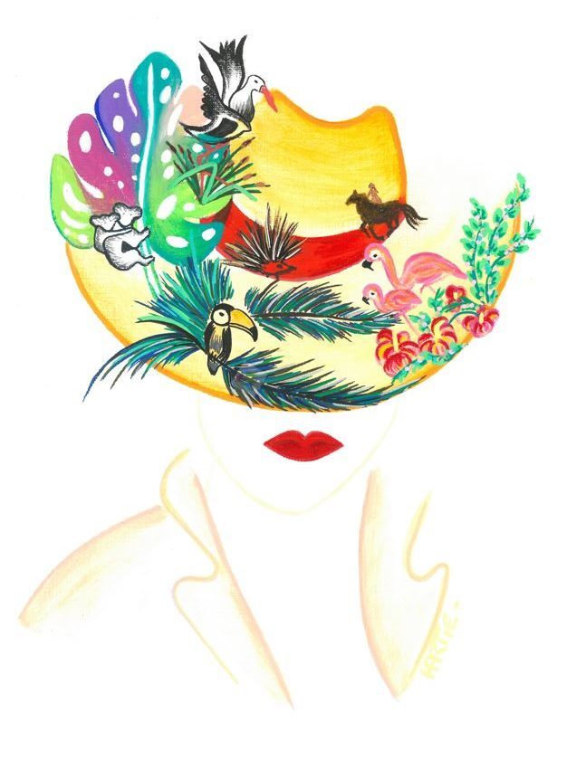 Oeuvre d’art peinte sur papier figueras texturé lin. C’est la sentinelle de notre écosystème. Elle nous rappelle que nous devons protéger la nature et ses espèces menacées. Elle est coiffée d’un chapeau Borsalino. Série. Format 24x33 cm.