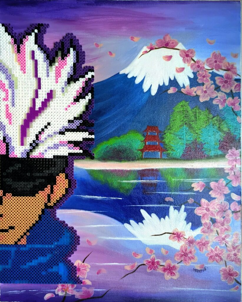 Tableau peint à l'acrylique, au pinceau, par l'artiste HARTIE. Sur mesure. Inspiration Manga