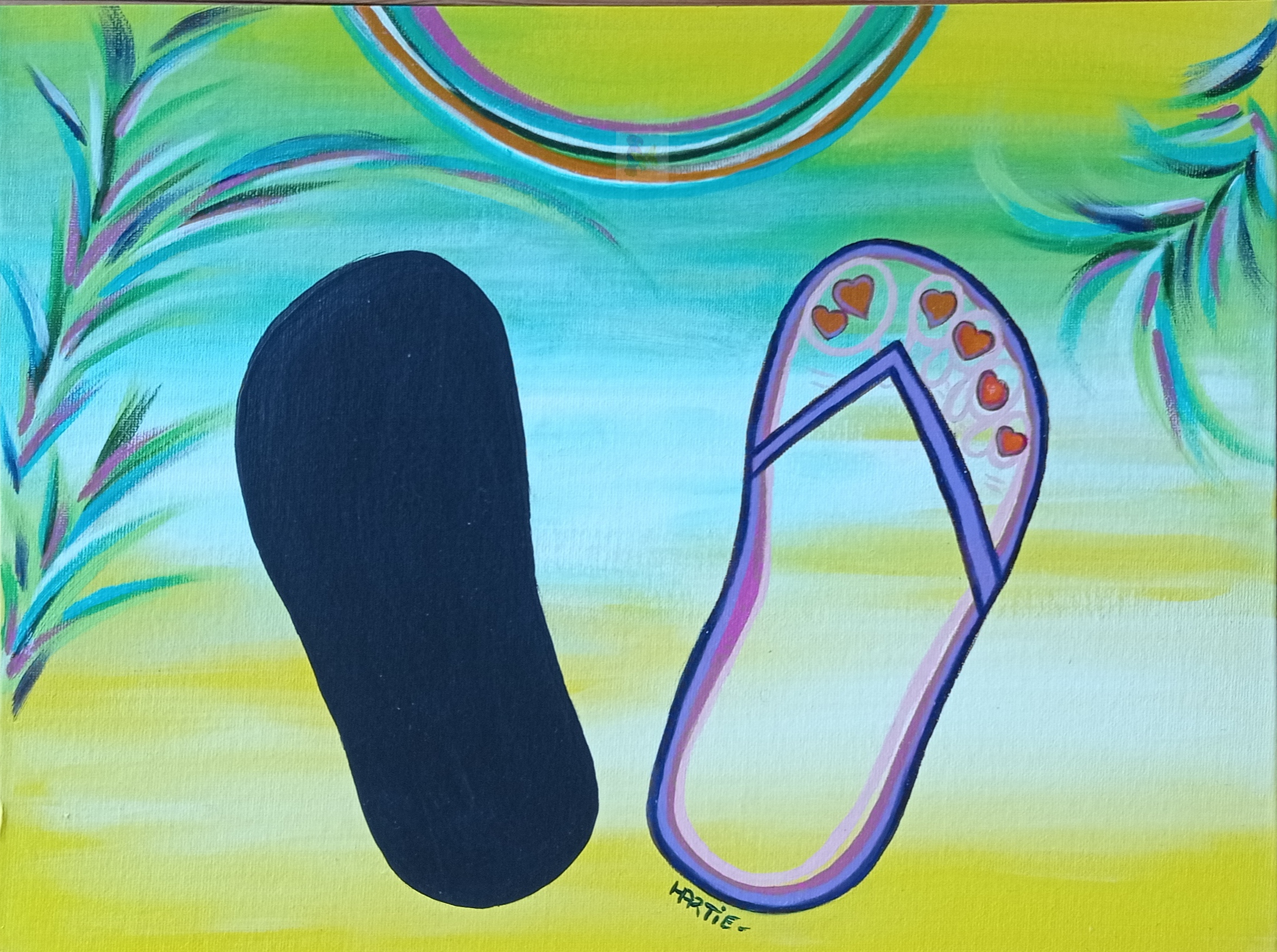 Tableau peint à l'acrylique au pinceau avec une zone noire en peinture ardoise.Par HARTIE, L’artiste peintre est Hartie.