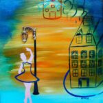 Tableau peint à l'acrylique, au pinceau, par l'artiste HARTIE. Nuit parisienne d'une danseuse. Collection Paris. Figuratif