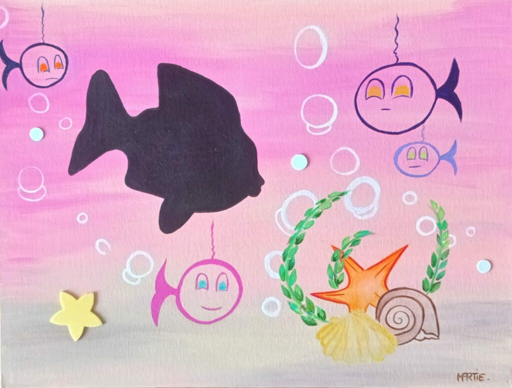 Tableau peint à l'acrylique au pinceau avec une zone noire en peinture ardoise.Par HARTIE, L’artiste peintre est Hartie.