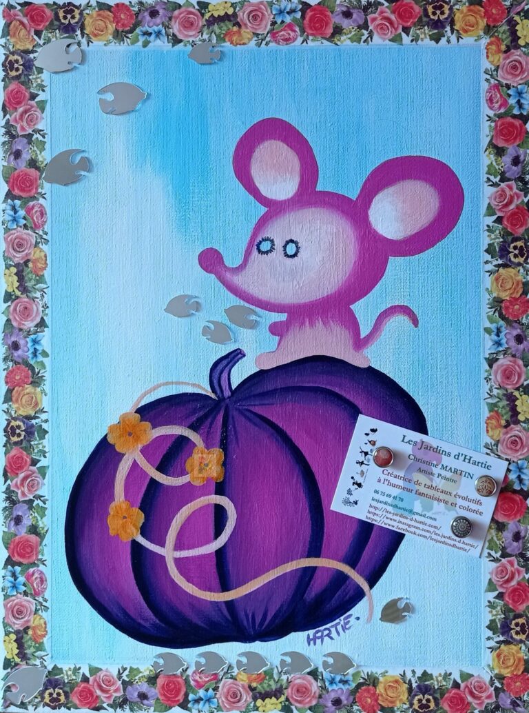 Tableau peint à l'acrylique au pinceau par HARTIE, artiste peintre et se transforme en panneau d'affichage. Avec des aimants, on fixe une image. Inspiration imaginaire. Figuratif