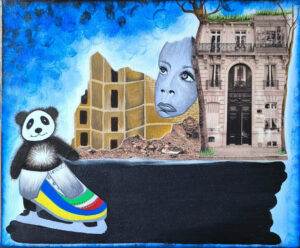 Tableau peint à l'acrylique au pinceau avec une zone noire en peinture ardoise. L’artiste peintre est Hartie.